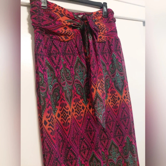 Y2K Xhiliration Strapless Maxi dress Pink Orange abstract Beach Bohemian Large - Picture 4 of 9